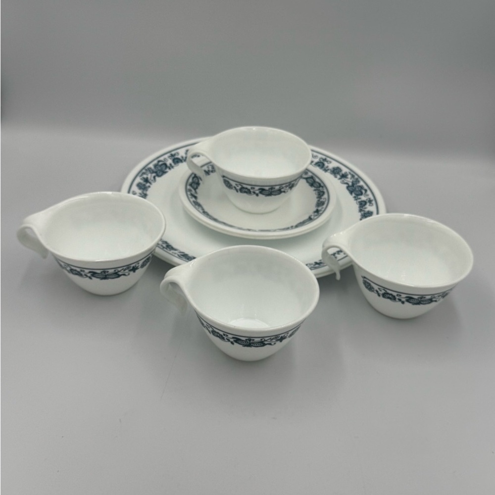 Vintage Corelle Old Town Blue Dinnerware, featuring the "Blue Onion" Pattern.
